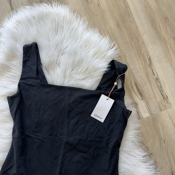 New Quince Black Stretch Cotton Jersey Square Neck Tank Bodysuit Size XL - Picture 4 of 5
